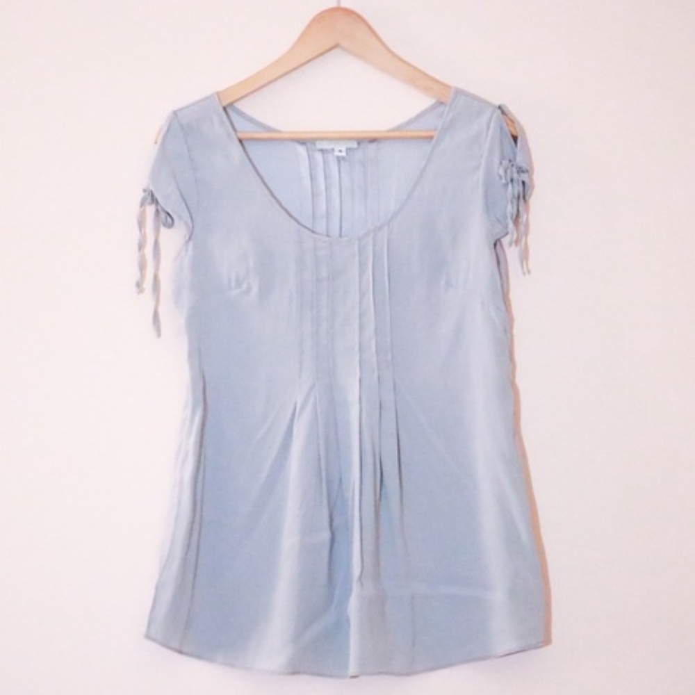 Grey Silk Short Sleeve Blouse